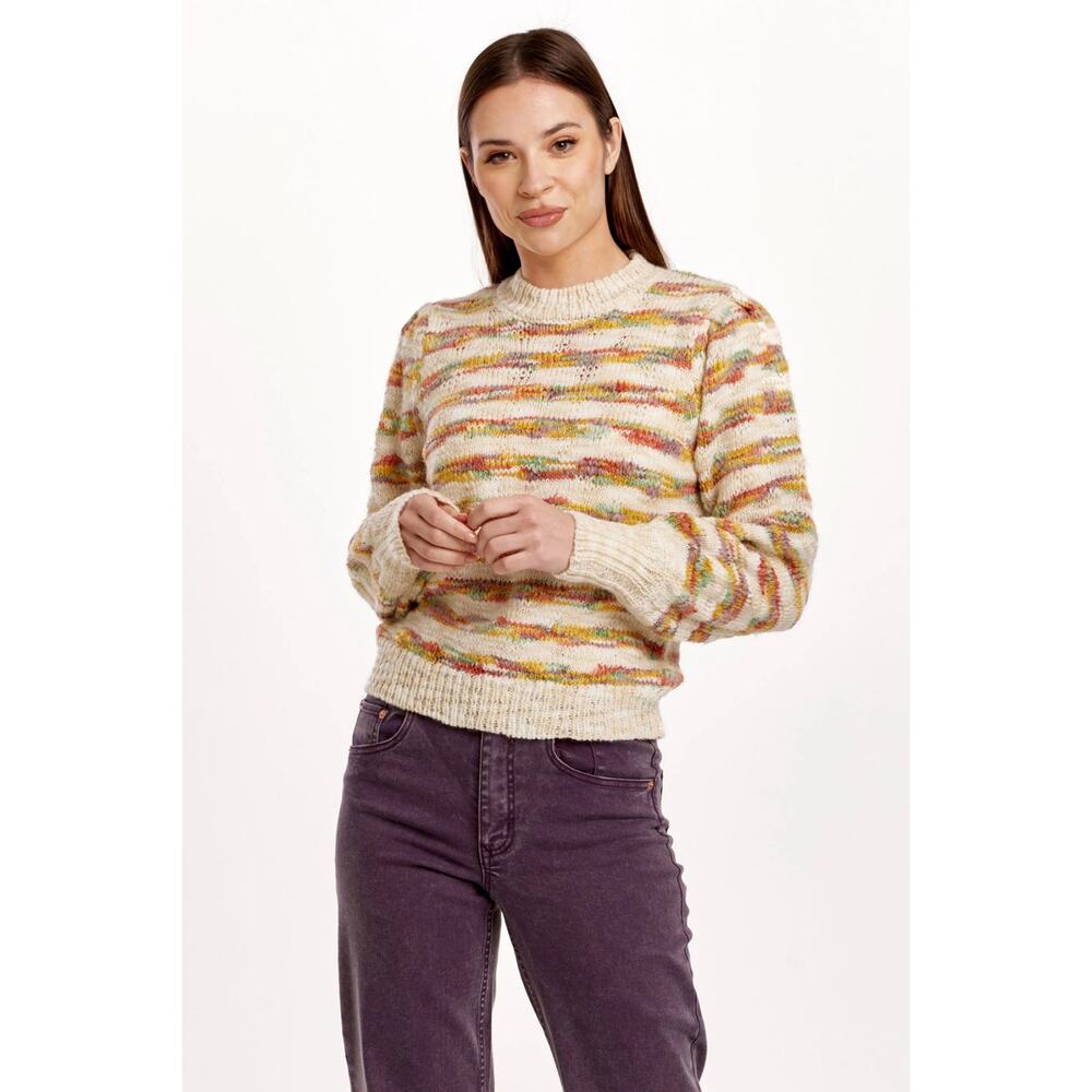 Dear John Jasmine Novelty Stripe Knit Cream Multi Crewneck Pullover Sweater XS